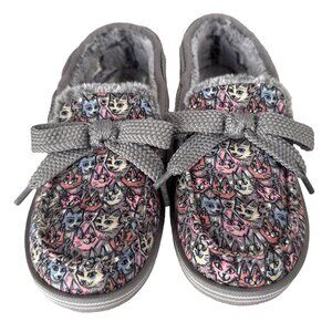 Skechers Bobs Slippers Size 7.5 Cozy Cats Meow Colorful Gray Pink Blue Bow Lined